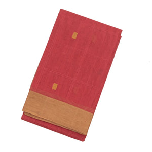 Dark Peach Handloom Rasipuram Cotton Saree With Square Buttas