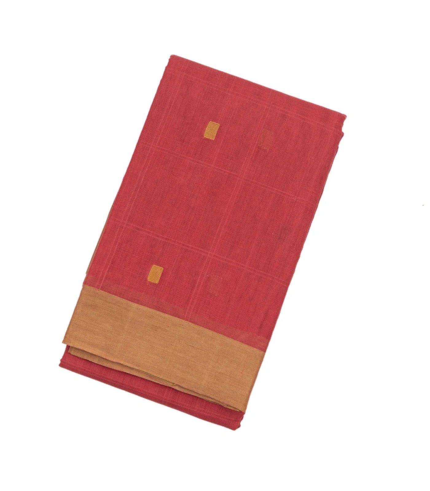 Dark Peach Handloom Rasipuram Cotton Saree With Square Buttas