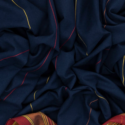 Midnight Blue Handloom Bhujodi Cotton Saree With Stripes