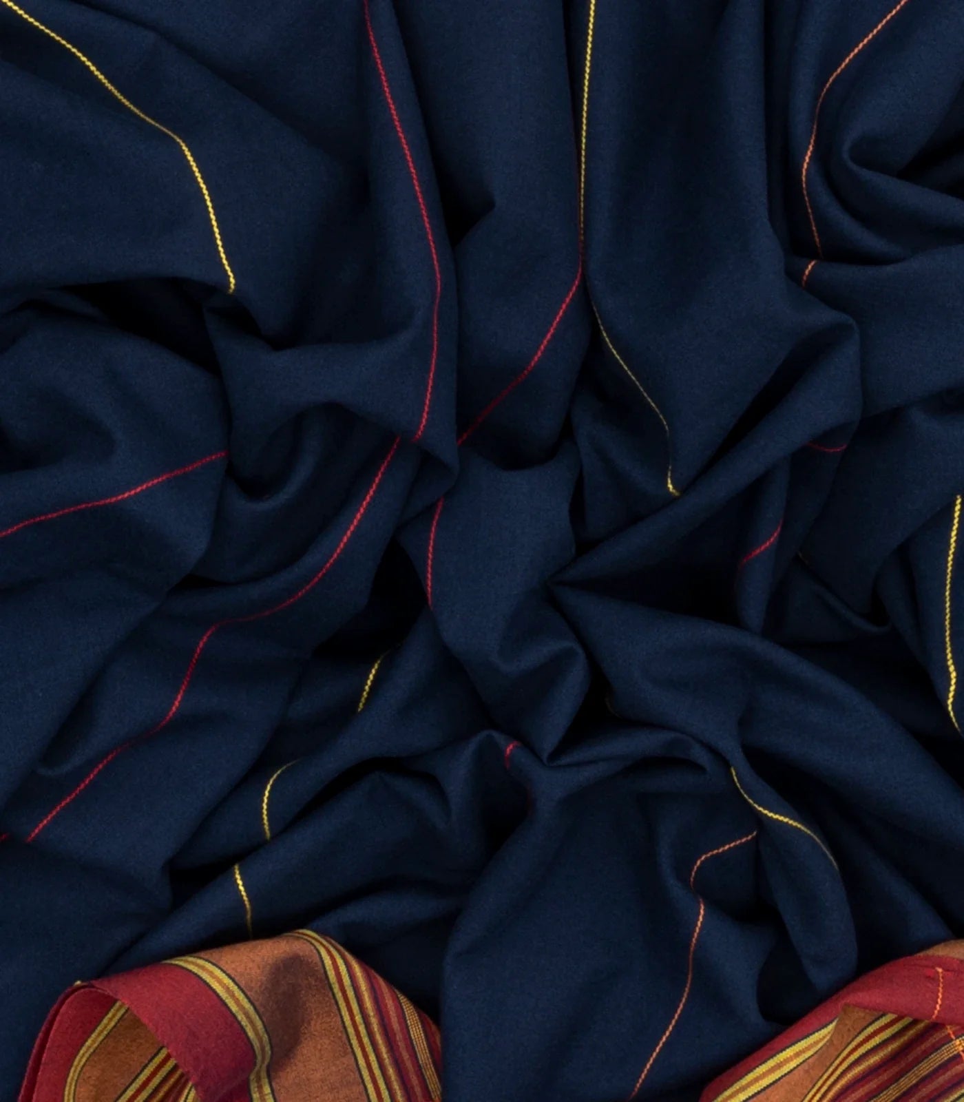 Midnight Blue Handloom Bhujodi Cotton Saree With Stripes