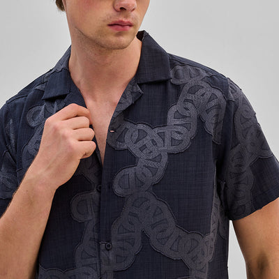 Dark Blue Textured Box Fit Shirt