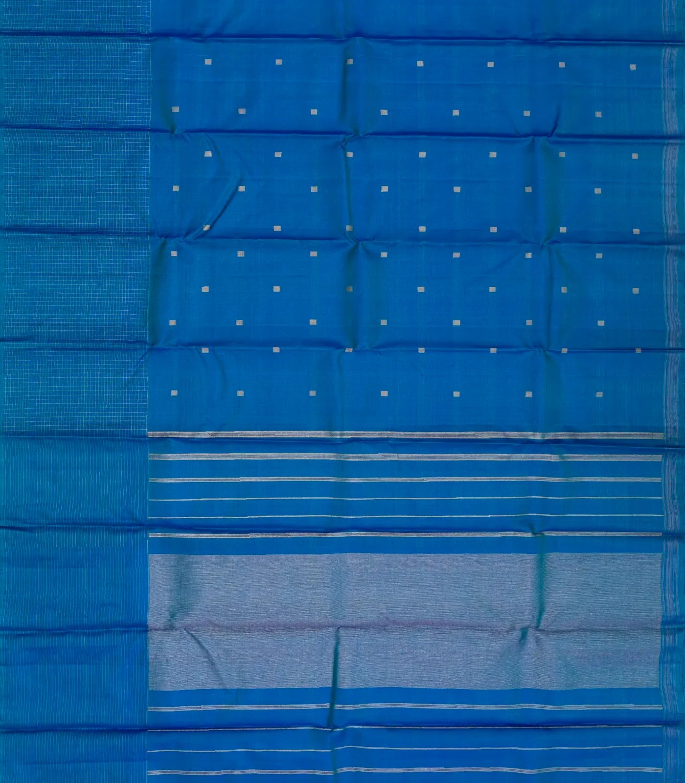 Blue Handloom Kanchipuram Silk Saree With Square Buttas