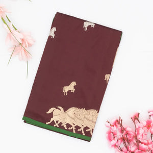 Brown Handloom Banarasi Silk Saree With Horse Buttas