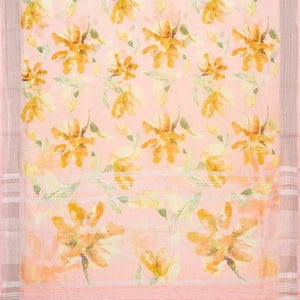 Bubblegum Pink Handloom Linen Saree With Printed Motifs