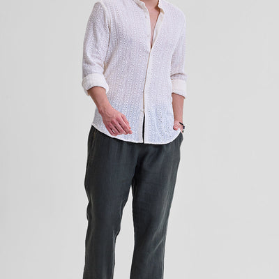Cream Self-Design Shirt