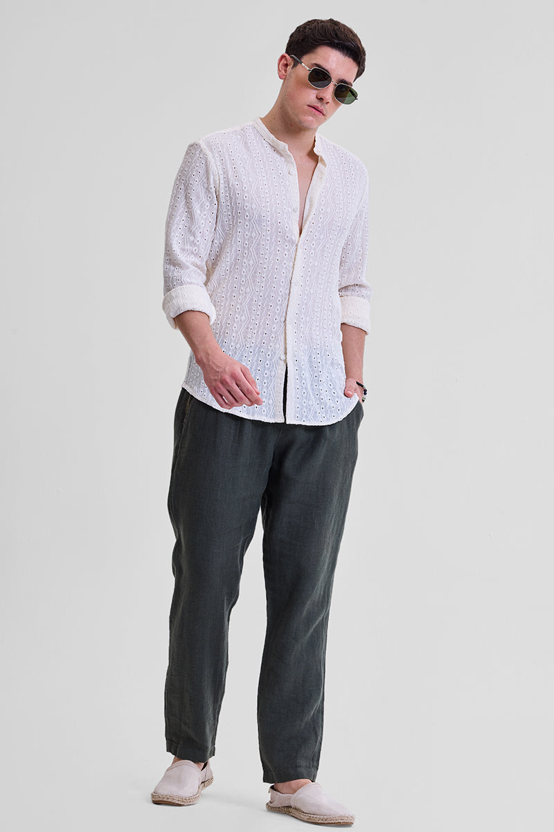 Cream Self-Design Shirt