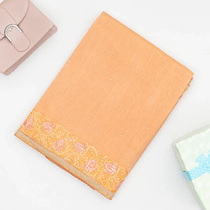 Peach Handwoven Linen Saree Embroidered With Floral Motifs