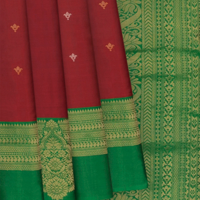 Maroon Handloom Soft Silk Saree With Floral Butta -Maroon