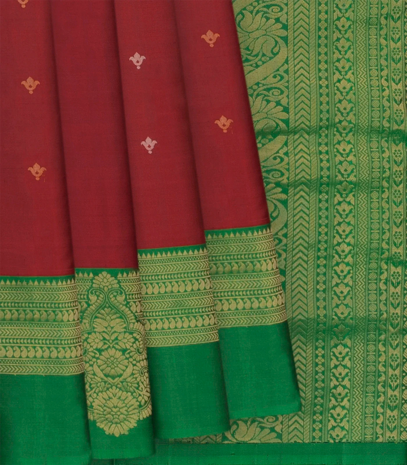 Maroon Handloom Soft Silk Saree With Floral Butta -Maroon