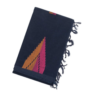 Navy Blue Handloom Rasipuram Cotton Saree With Temple Buttas