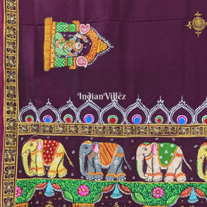 Maroon  Elephant & Shringar Ras Pattachitra Saree