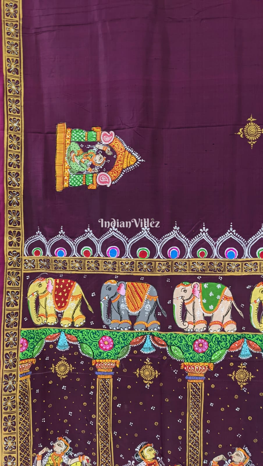 Maroon  Elephant & Shringar Ras Pattachitra Saree