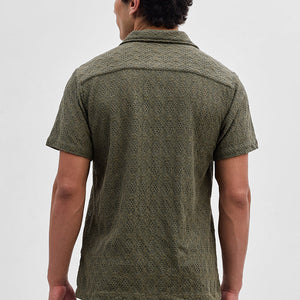 Olive Self-Design Crochet Shirt