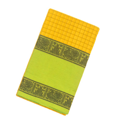 Yellow Handloom Kanchi Cotton Saree With Green Border