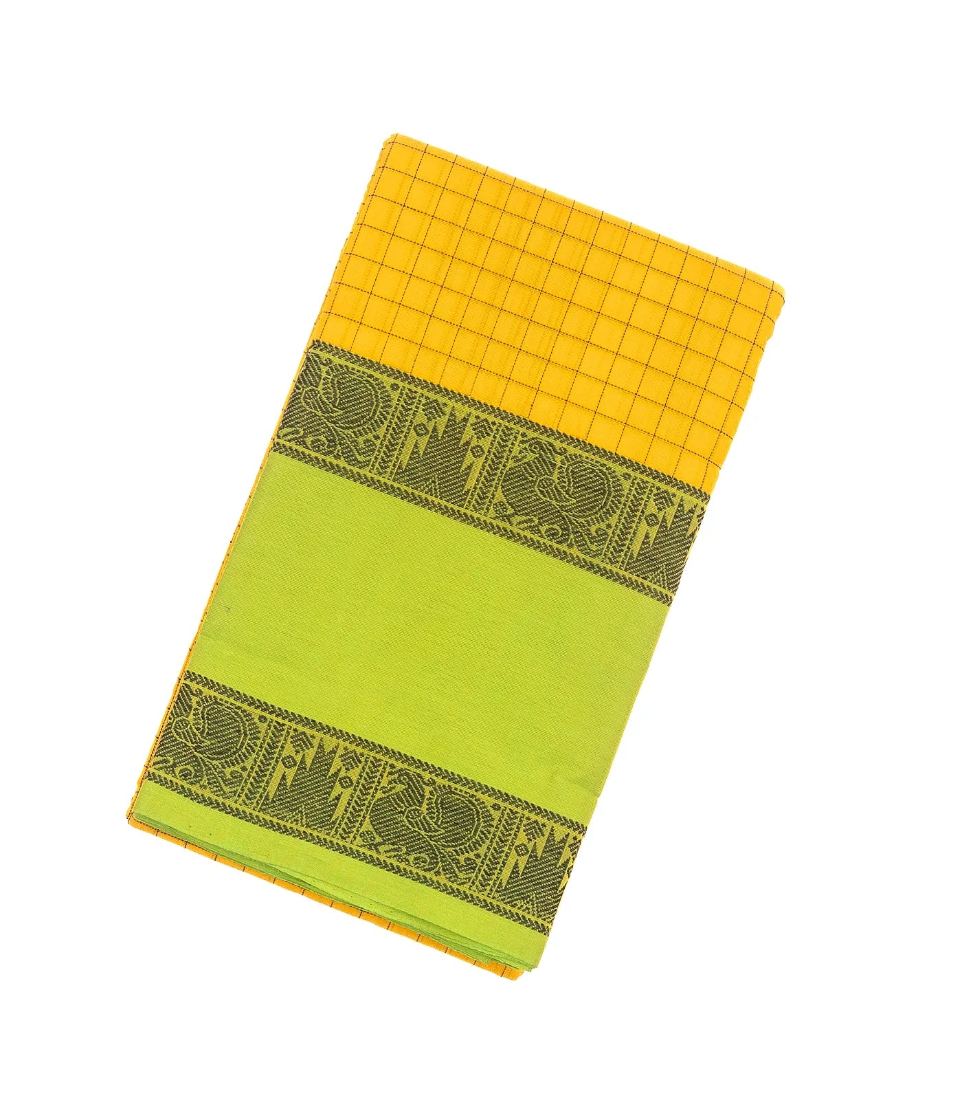 Yellow Handloom Kanchi Cotton Saree With Green Border