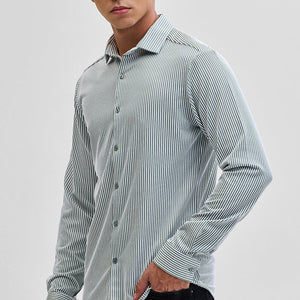 Green Stripes Slim Fit Stretch Shirt