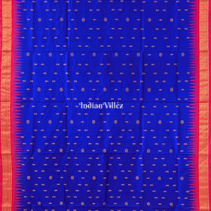 Blue Red Fish Motif Sambalpuri Silk Saree with Tissue Anchal