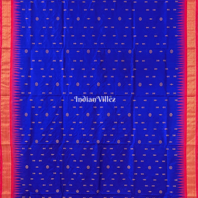 Blue Red Fish Motif Sambalpuri Silk Saree with Tissue Anchal