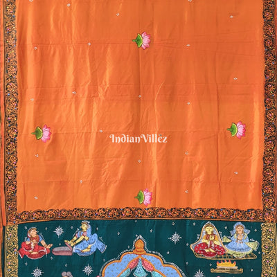 Orange Rama Green Doli Barat Design Pattachitra Saree