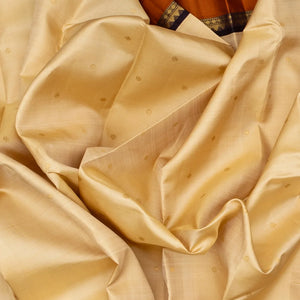 Cream Handloom Kanchipuram Korvai Silk Saree With Kamalam Buttas