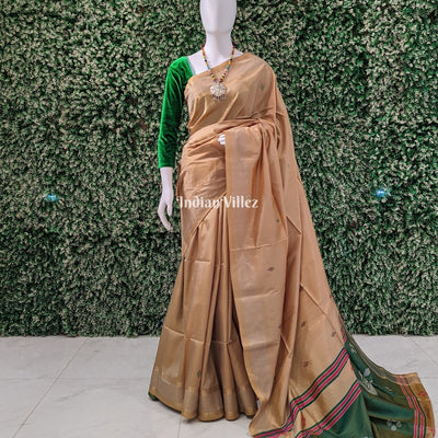 Rama Green with Chandan Color Handwoven Soft Silk Saree
