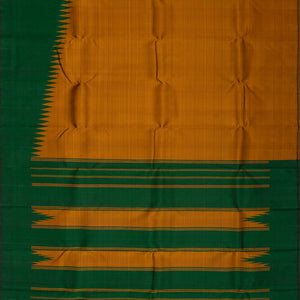 Oil Mustard Handloom Kanchipuram Silk Saree With Green Border