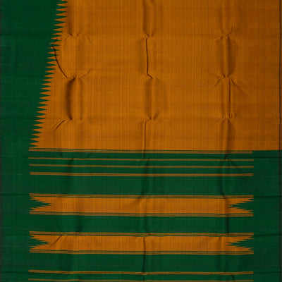 Oil Mustard Handloom Kanchipuram Silk Saree With Green Border