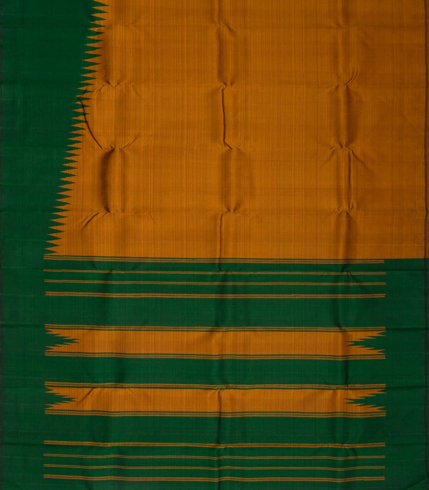 Oil Mustard Handloom Kanchipuram Silk Saree With Green Border