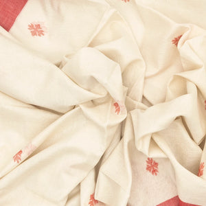 White Handloom Bengal Cotton Saree With Stripes & Buttas