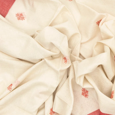 White Handloom Bengal Cotton Saree With Stripes & Buttas