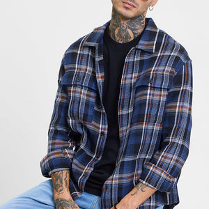 Navy Flannel Checks Relaxed Fit Overshirt