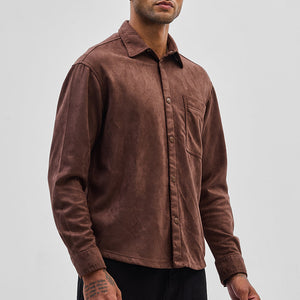 Brown Suede Snap Button Overshirt