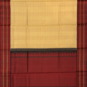 Beige Handloom Kora Silk Saree With Checks & Black Border