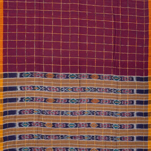 Magenta Bengal Cotton Saree With Printed Checks
