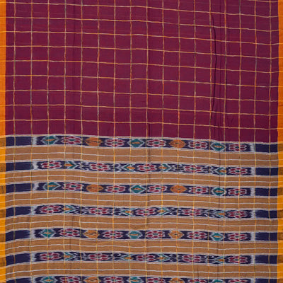 Magenta Bengal Cotton Saree With Printed Checks