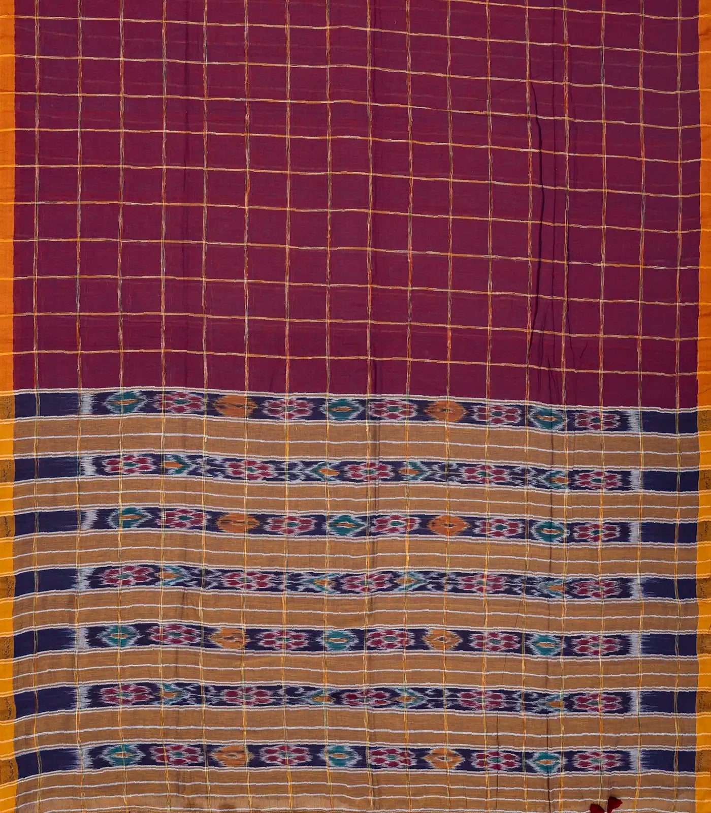 Magenta Bengal Cotton Saree With Printed Checks