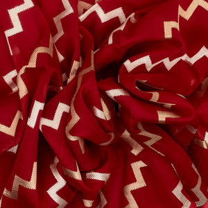 Red Woven Organza Silk Saree With Chevron Motifs