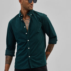 Dark Green Slim Fit Corduroy Shirt