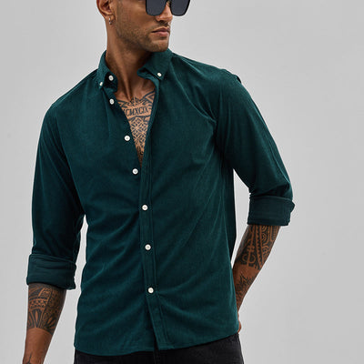 Dark Green Slim Fit Corduroy Shirt