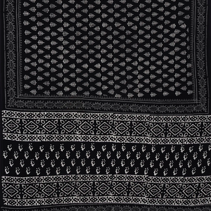 Black Woven Jaipur Cotton Saree Printed With White Floral Motifs