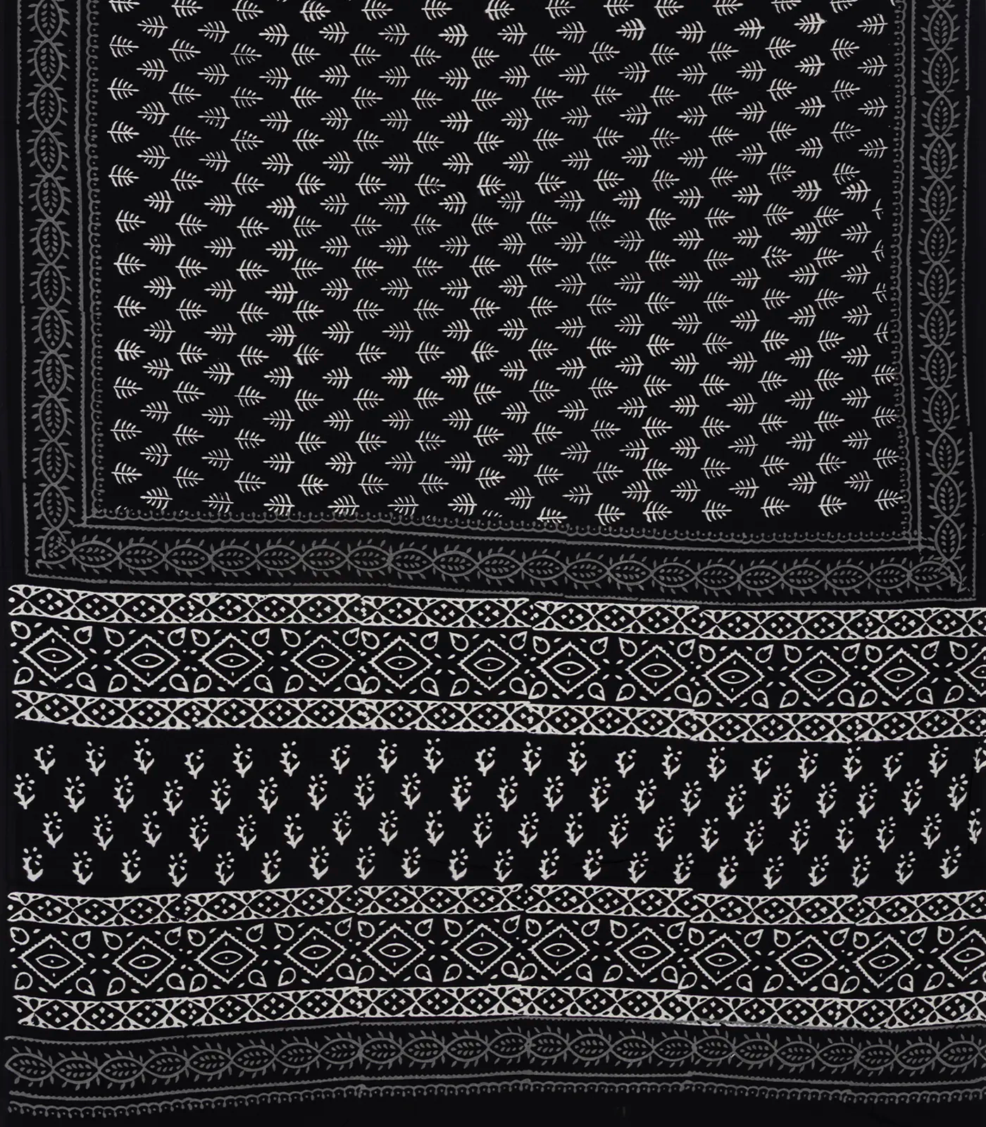 Black Woven Jaipur Cotton Saree Printed With White Floral Motifs