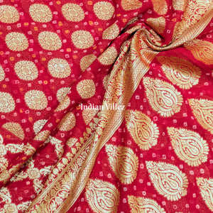 Red Pure Khaddi Georgette Banarasi Silk Saree