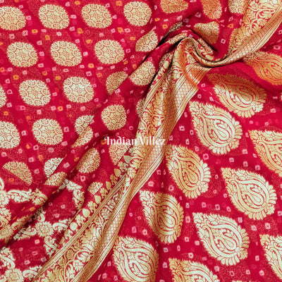 Red Pure Khaddi Georgette Banarasi Silk Saree
