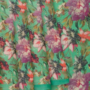 Green Handloom Printed Tussar Silk Saree With Floral Motifs-Green