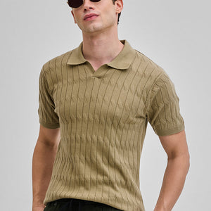 Khaki Knitted Polo T-Shirt