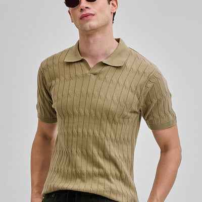 Khaki Knitted Polo T-Shirt