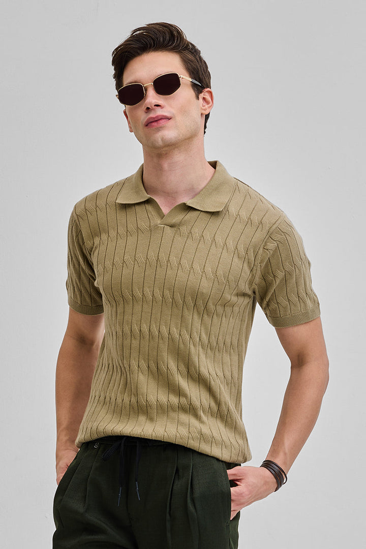 Khaki Knitted Polo T-Shirt