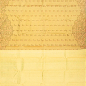 Gold Handloom Kanchipuram Silk Saree With Floral Motifs