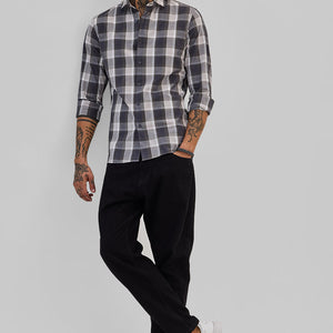 Charcoal Grey Checks Slim Fit Shirt