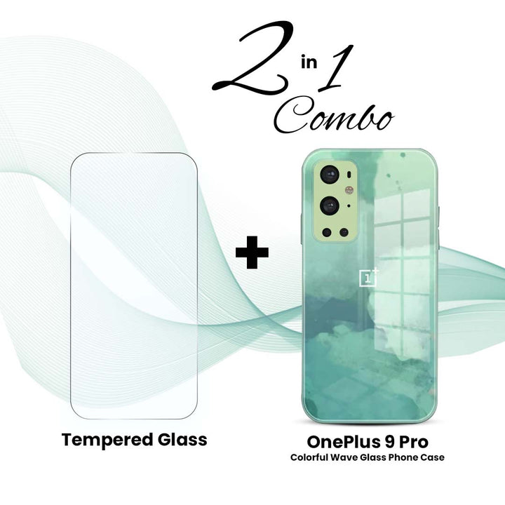 OnePlus (2 in 1 Combo) - Colorful Wave Glass Phone Case + Tempered Glass